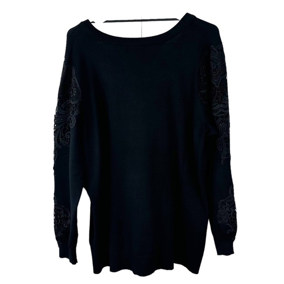 Black V Neck Sweater with Lace Sleeve Appliqué Size 14/16 - Picture 3 of 10